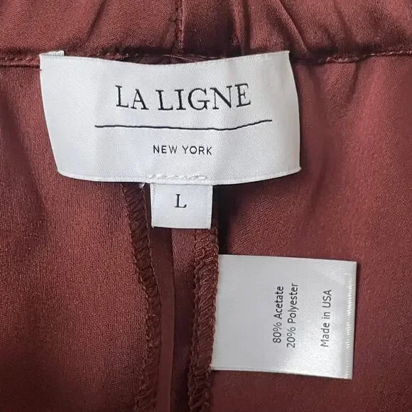 La Ligne Pants Womens Large Spice Colby Satin Wide Leg Pull On Quiet Luxury - Picture 9 of 11